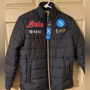 EA7 Down jacket SSCNapoli logo Lete authenticated Armani NWT size S black